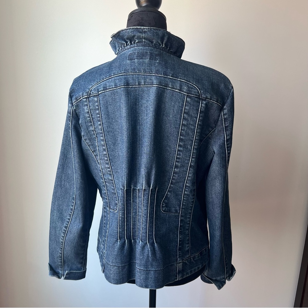 Ruffled Front Denim Jacket - Dark Blue - L - Picture 7 of 8
